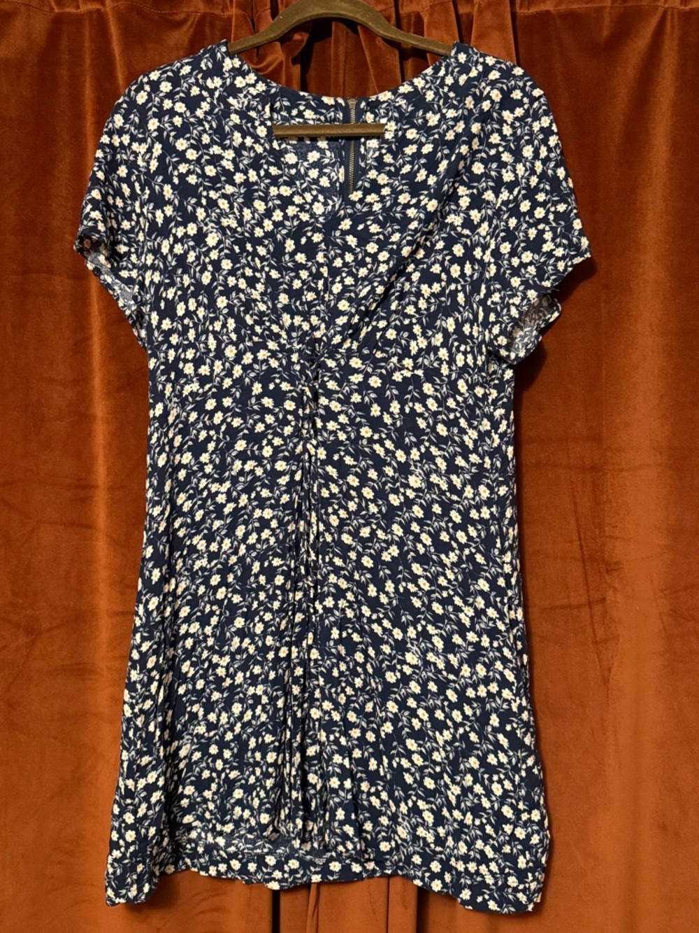 Xhilaration Navy and White Floral Twist-Front Tunic Dress